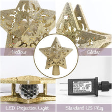 Load image into Gallery viewer, Christmas Tree Topper Projector, LED Star Tree Topper Light, Glitter Gold Star Topper Projector with Rotating Star Projection for Indoor Christmas Tree Decor, Xmas Decorations
