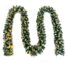 Load image into Gallery viewer, 18ft Christmas Garland with Battery Operated 50 LED Lights and Timer Snow Flocked Christmas Decorations Xmas Garland for Stairs Fireplaces Wall Door Xmas Garland