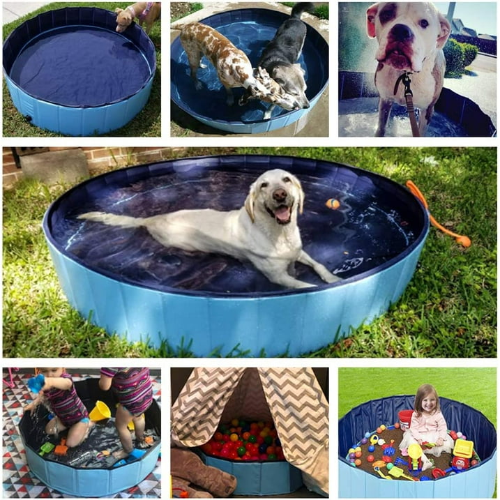 Silensys Pet Dog Pool Bath Swimming Tub Kiddie Pool, 63 x 12 inch Collapsible Foldable Portable for Dogs Cats and Kids Blue