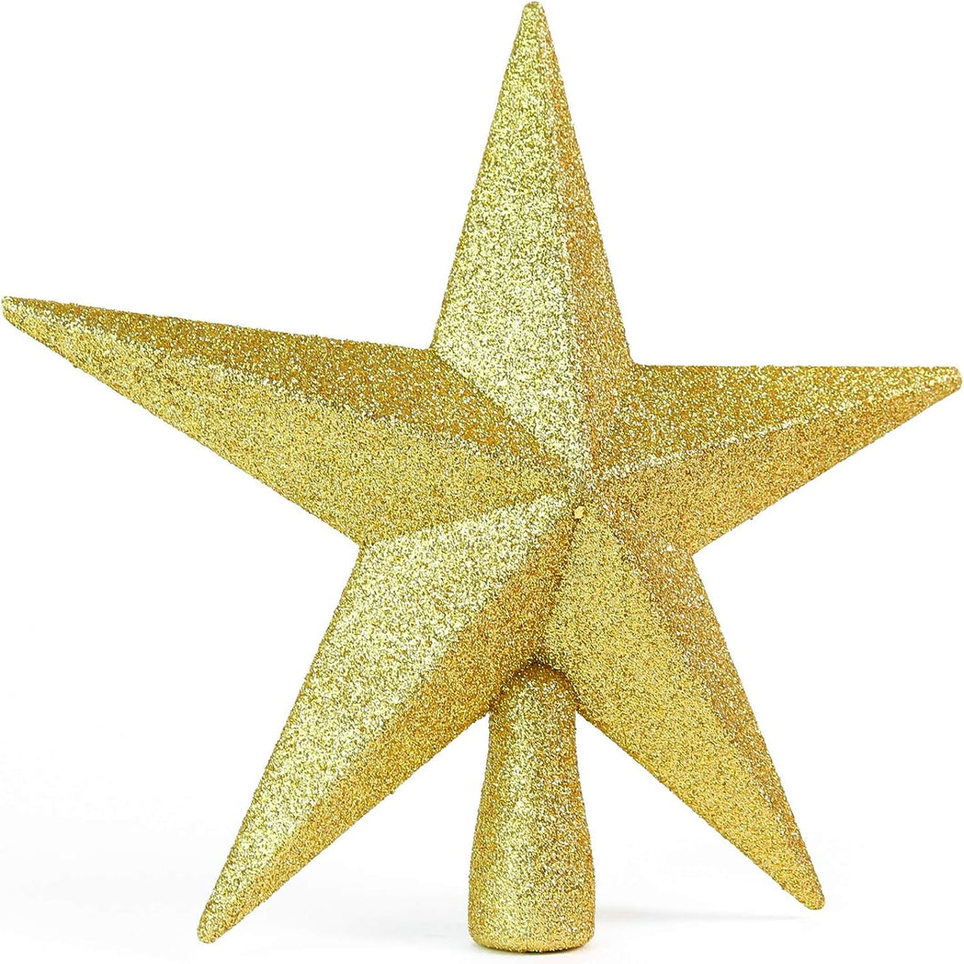 Funsmile Christmas Star Tree Topper Gold 9 inch Glittered Bethlehem Star Treetop for Holiday Ornamen Home Decor