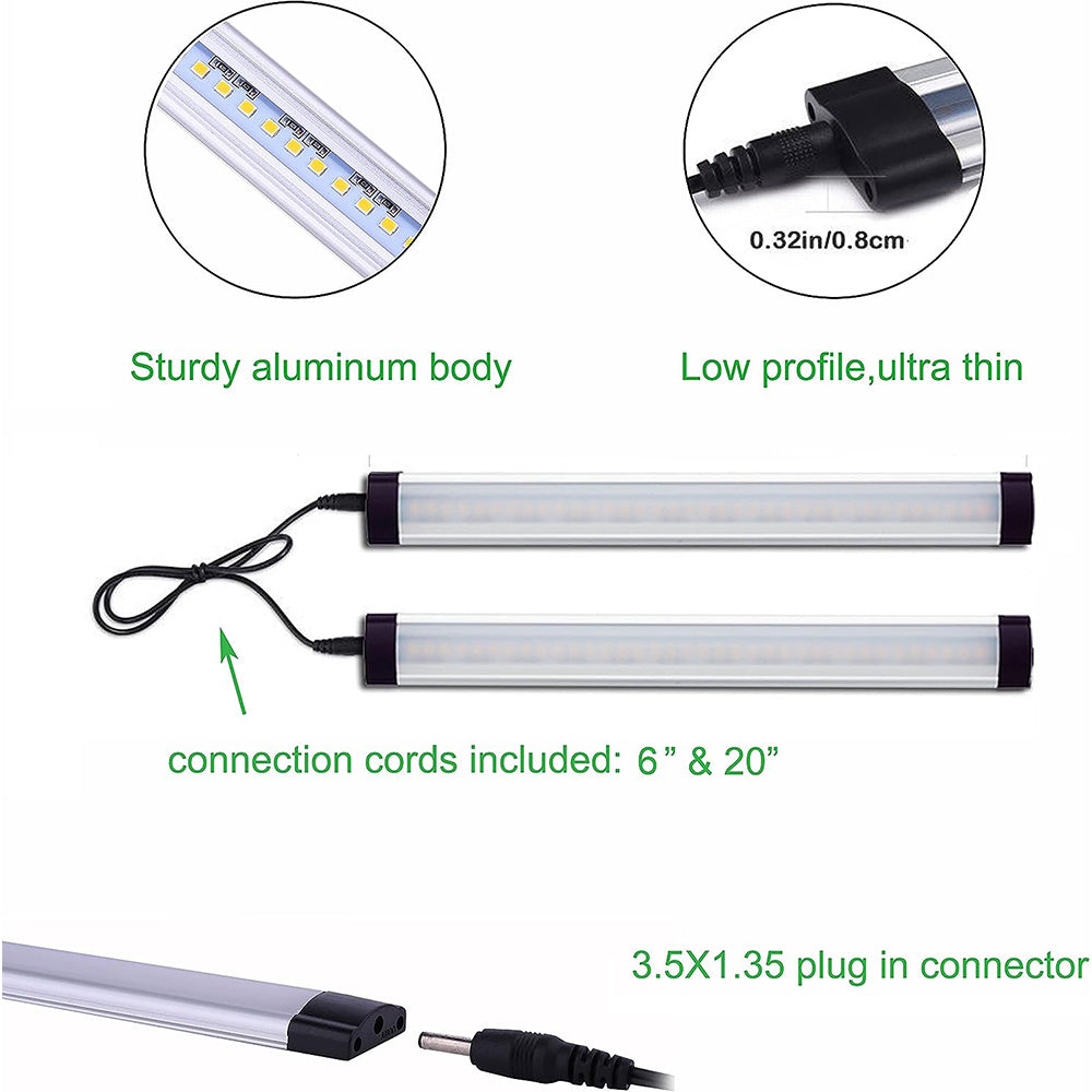 Kibhous 6 Pcs LED Under Cabinet Lights Rigid Bar Kit, Can Plugged or Directly Connected to an LED Driver, Super Bright Connectable Lighting Strip Suitable for Kitchen Cabinets, Counters, Cold White