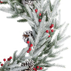 28in Artificial Christmas Wreath, Frosty Christmas wreath with Crestwood Spruce, Decorated with Pine Cones, Berry Clusters, Frosted Branches, Christmas Collection Green