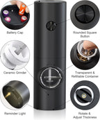 2 Pack Electric Salt and Pepper Grinder Set, Battery powered - Automatic Salt Pepper Mill Grinder, Adjustable Coarseness, with LED Light, One-Hand Operation for Kitchen BBQ, Black