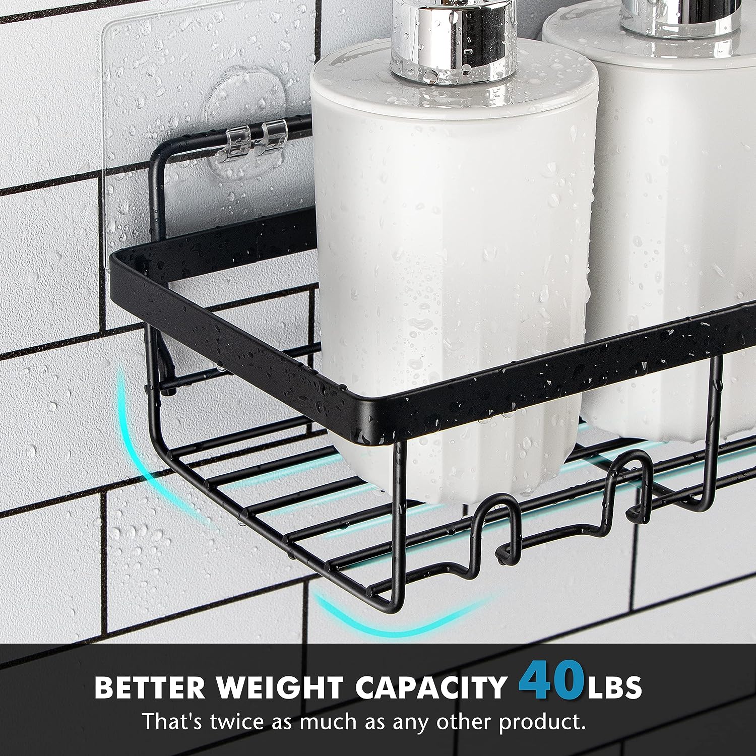 2-Pack Shower Caddy Shelf Organizer Rack, No Drilling Traceless Adhesive Shower Wall Shelves, Rustproof Bathroom Shower Storage Organizer, Black