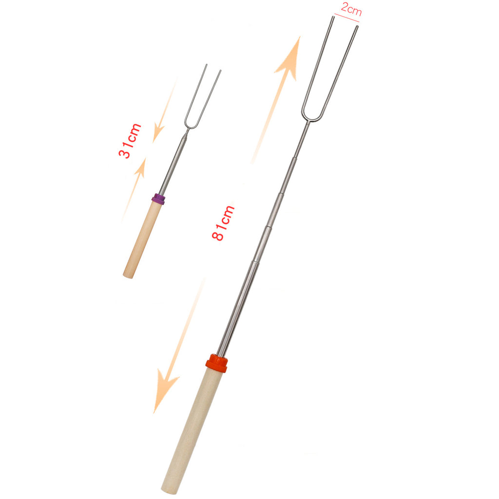 12 Pcs Roasting Sticks Wooden Handle, Extendable Stainless Steel Marshmallow Roasting Sticks Telescoping Forks, Campfire Sticks, 32in Smores Sticks, Telescoping Skewers for Campfire, BBQ