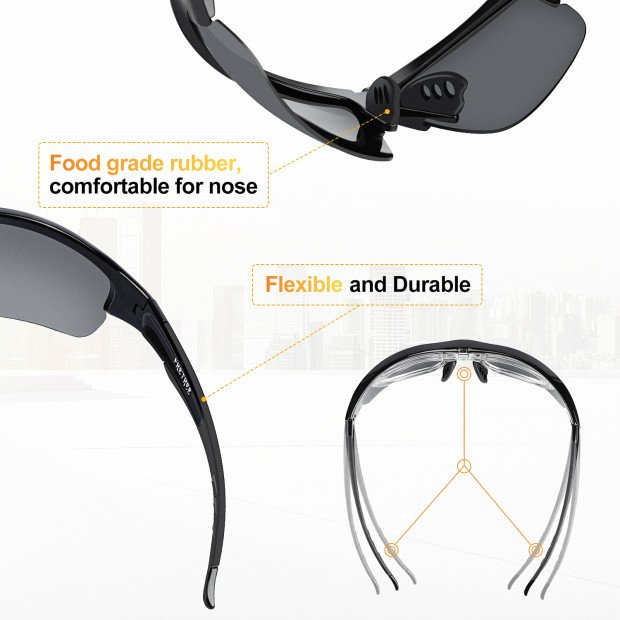 Sunglasses Polarized Rimless Sports Cycling Sunglasses for Running Golf Fishing Hiking Baseball Black
