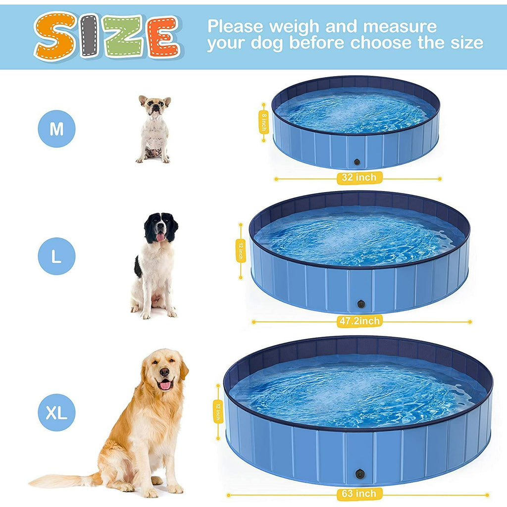Silensys Pet Dog Pool Bath Swimming Tub Kiddie Pool, 63 x 12 inch Collapsible Foldable Portable for Dogs Cats and Kids Blue
