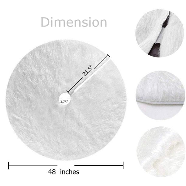 48inch Christmas Tree Skirt Fur Xmas Tree Skirt Christmas Decorations Holiday Tree Ornaments Tree Mat Base Cover for Christmas Home Party Decorations, White