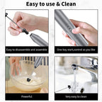Uncahome Milk Frother Wand Drink Mixer - Handheld Milk Frother Electric Whisk - Easy-Clean Stainless Steel Frother Wand & Mini Blender - Electric Coffee Frother for Milk Coffee Lattes