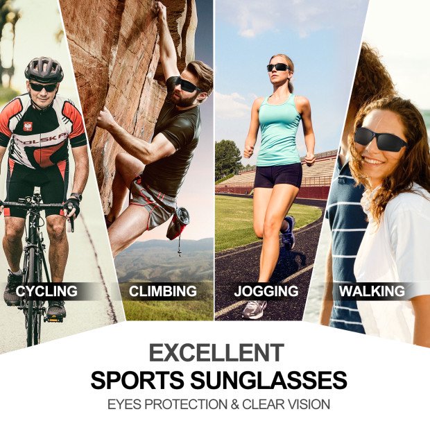 Sunglasses Polarized Rimless Sports Cycling Sunglasses for Running Golf Fishing Hiking Baseball Black