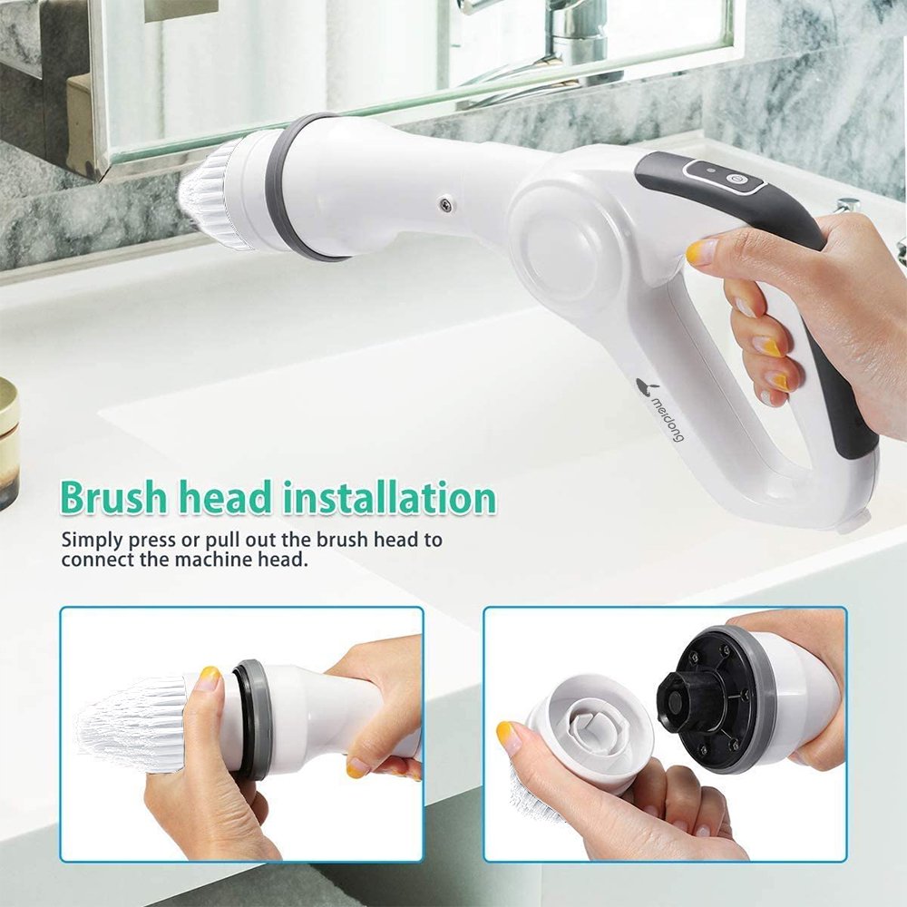 Cosmonic Electric Spin Scrubber, Power Scrubber Cordless High Rotation Handheld Bathroom Scrubber Rechargeable with 3 Replaceable Cleaning Brush Heads for Cleaning Tub, Tile, Floor, Sink, Wall, Window