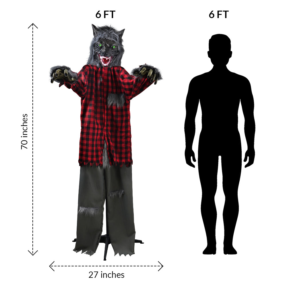 5Ft Standing Werewolf Large Halloween Decorations Outdoor Scary Decorations Halloween Motion Activated Werewolf with LED Eyes & Sound