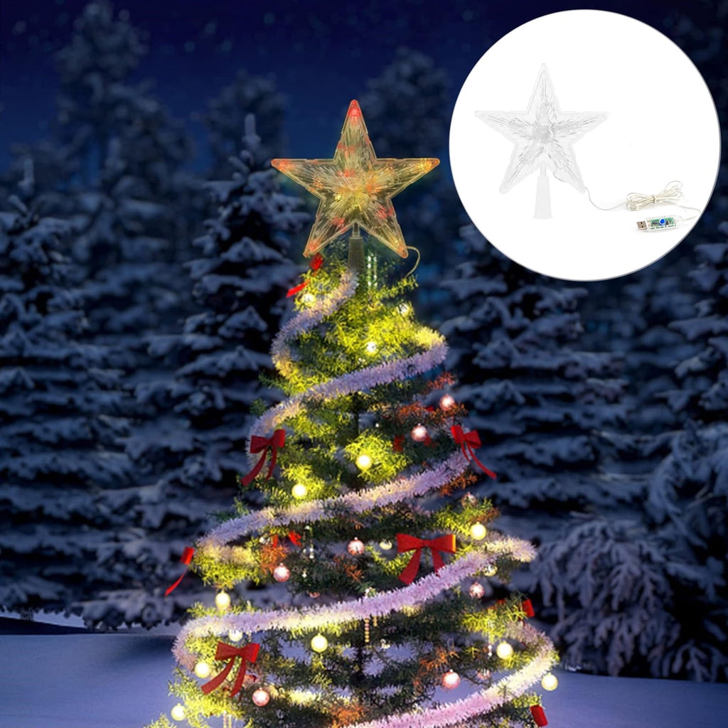 Christmas Tree Topper Lights,7.6"Star Tree Topper with 20 modes,Color Changing Treetop,Outdoor Indoor Fairy Light With Remote Control,RGB Tree Topper for Holiday or Home Decor