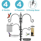 Aedavey 4-Hook Bird Feeding Station Bird Feeding Station Kit 92 Inches Steel Tall Bird Feeder Poles with Bird Bath, Mesh Tray Suet Feeder
