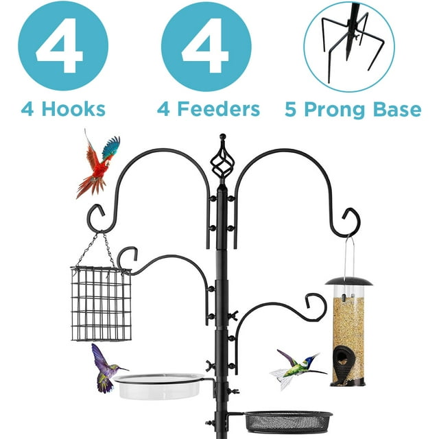 Aedavey 4-Hook Bird Feeding Station Bird Feeding Station Kit 92 Inches Steel Tall Bird Feeder Poles with Bird Bath, Mesh Tray Suet Feeder
