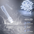 Aedavey 33ft 400 LED Outdoor String Lights White Fairy Lights Led Icicle Christmas Lights Plug-in for Christmas Party, Holiday, Wedding Decorations (Cool White)