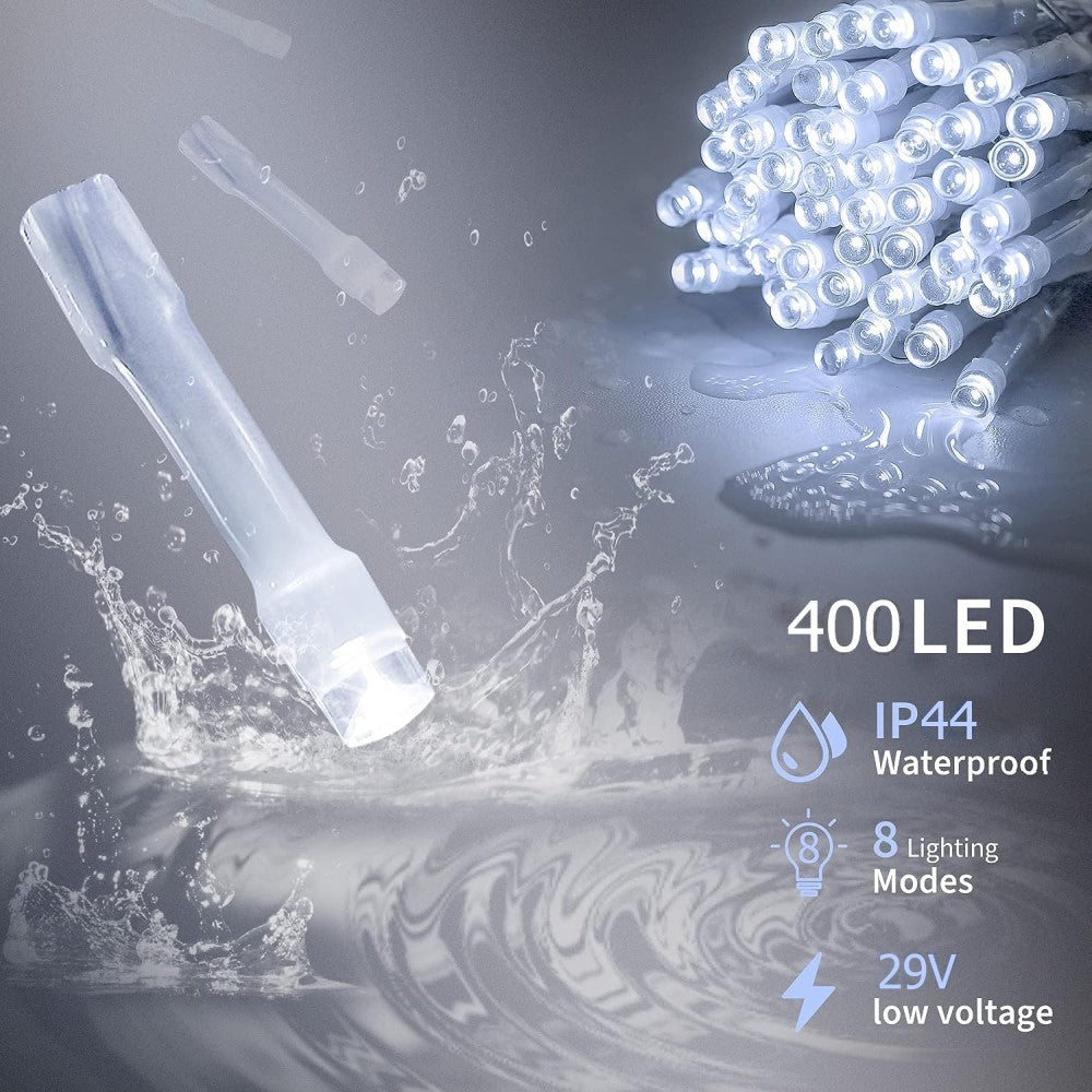 Aedavey 33ft 400 LED Outdoor String Lights White Fairy Lights Led Icicle Christmas Lights Plug-in for Christmas Party, Holiday, Wedding Decorations (Cool White)