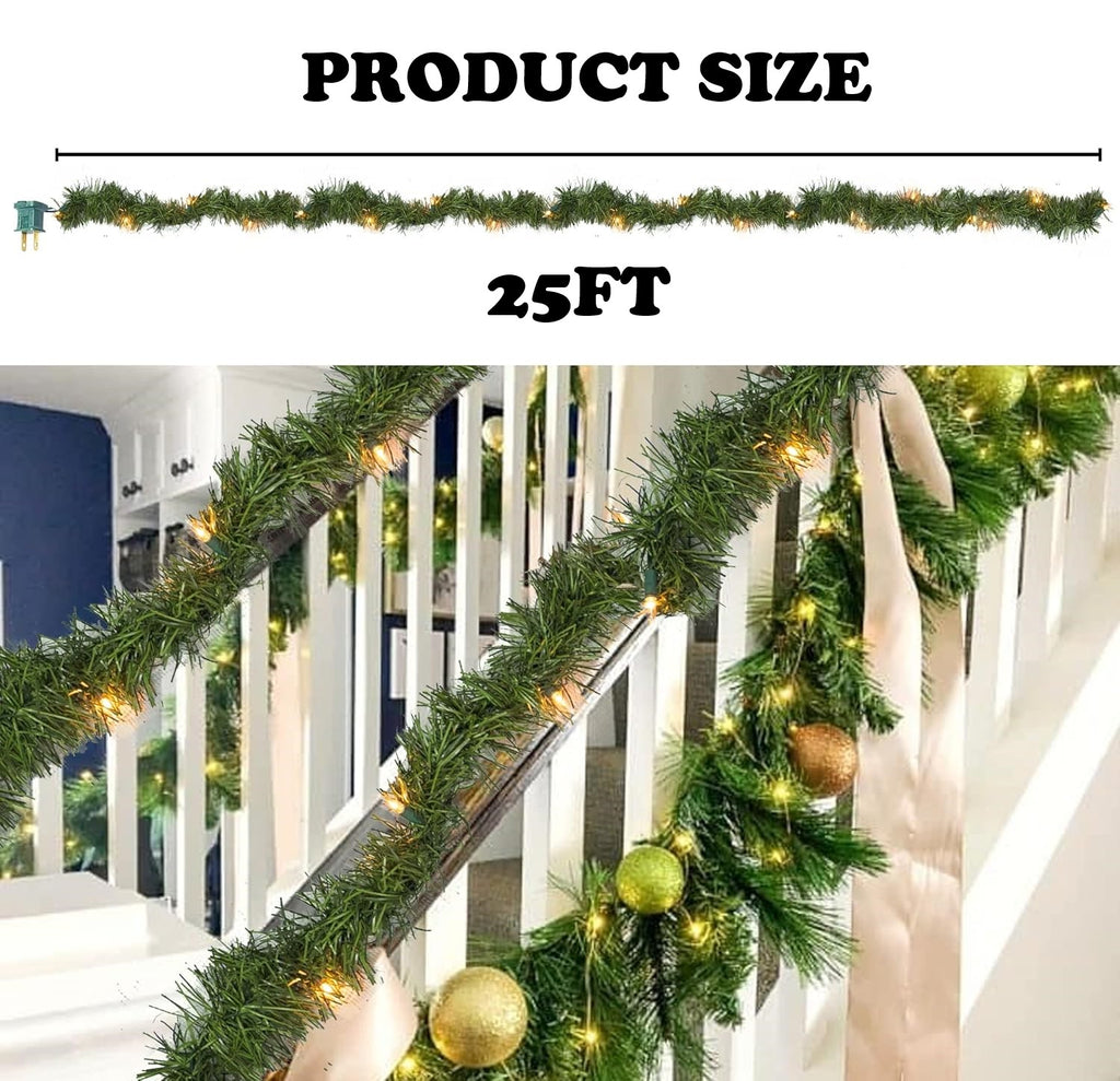 Maraawa 25-Foot Christmas Garland With Multi Lights - Perfect For Indoor Outdoor Fireplace Xmas Decoration, Or Christmas Decorations Tree - Pre-Lit Soft Artificial Christmas Garland