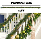 Maraawa 25-Foot Christmas Garland With Multi Lights - Perfect For Indoor Outdoor Fireplace Xmas Decoration, Or Christmas Decorations Tree - Pre-Lit Soft Artificial Christmas Garland