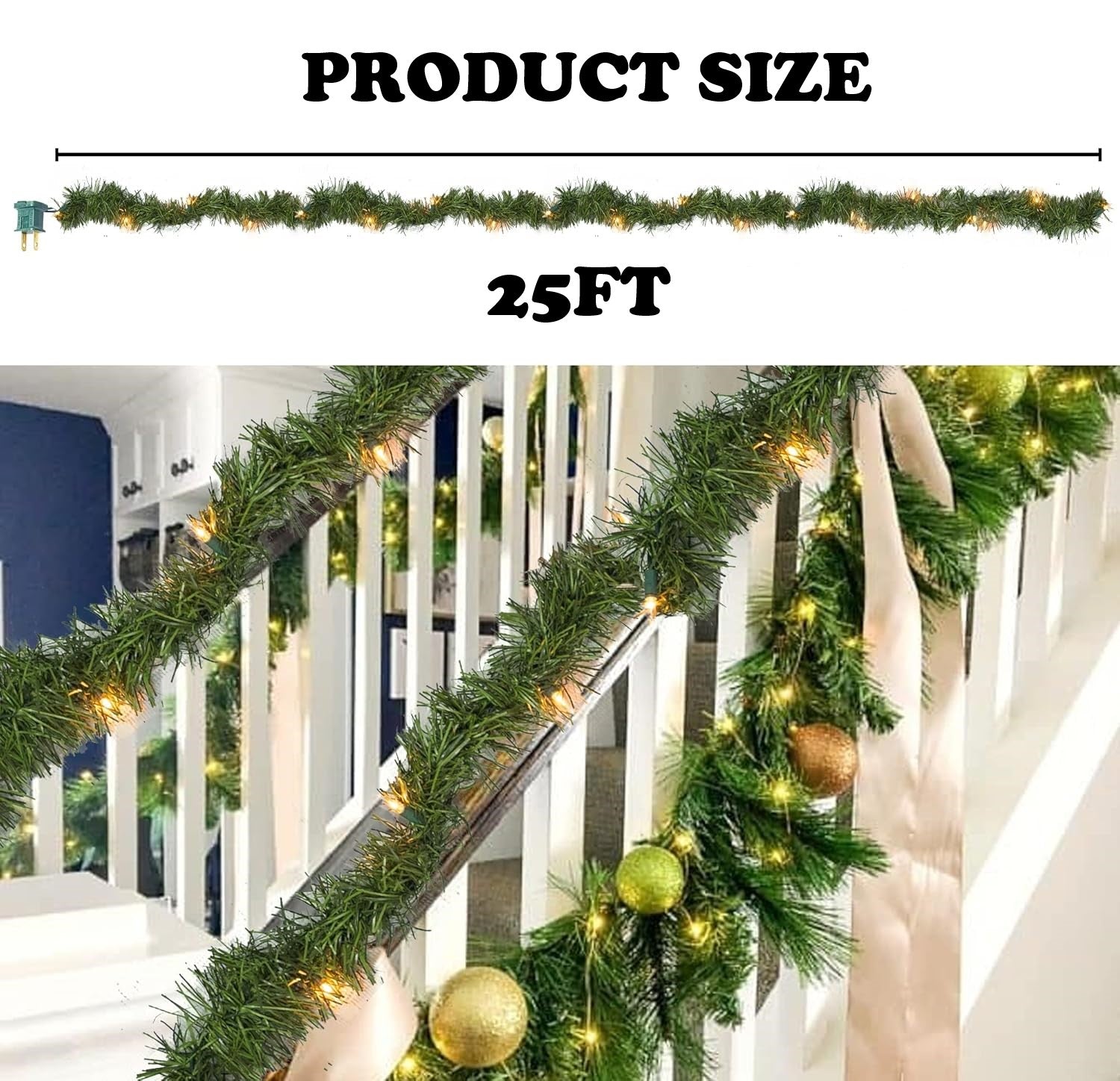 Maraawa 25-Foot Christmas Garland With Multi Lights - Perfect For Indoor Outdoor Fireplace Xmas Decoration, Or Christmas Decorations Tree - Pre-Lit Soft Artificial Christmas Garland