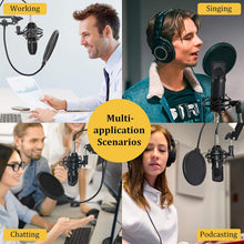 Load image into Gallery viewer, Condenser Microphone Computer Mic Kit Professional Studio Recording Bundle for Streaming Gaming Broadcasting Singing Videos with Arm Stand Shock Mount Pop Filter and Sound Adapter
