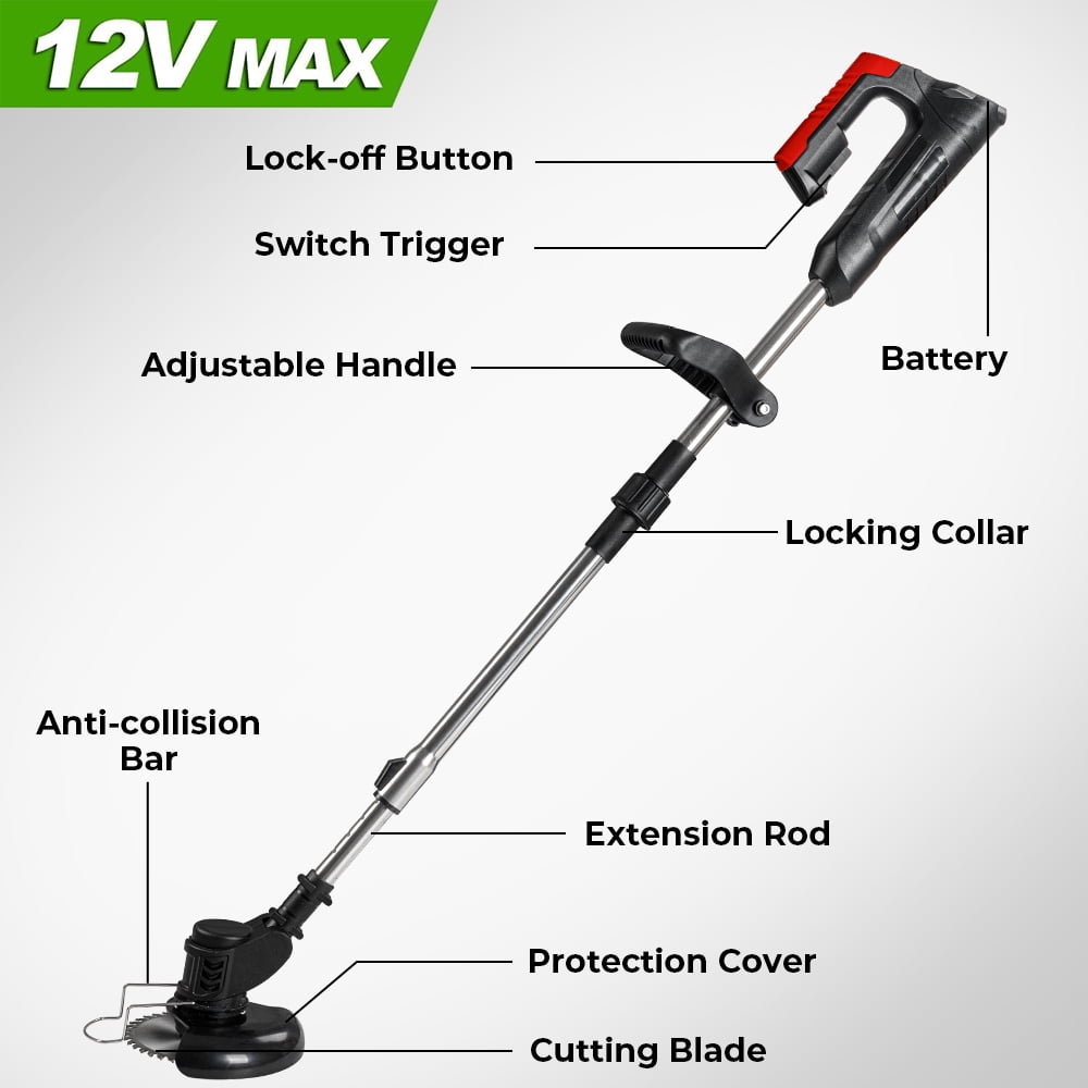 Cordless Electric Lawn Trimmer Weed Wacker - 21V Grass Trimmer Lawn Edger with 2.0Ah Li-Ion Battery Powered and 3 Types Cutting Blade, Tool for Lawn Care and Garden Yard Work