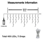 Aedavey 33ft 400 LED Outdoor String Lights White Fairy Lights Led Icicle Christmas Lights Plug-in for Christmas Party, Holiday, Wedding Decorations (Cool White)