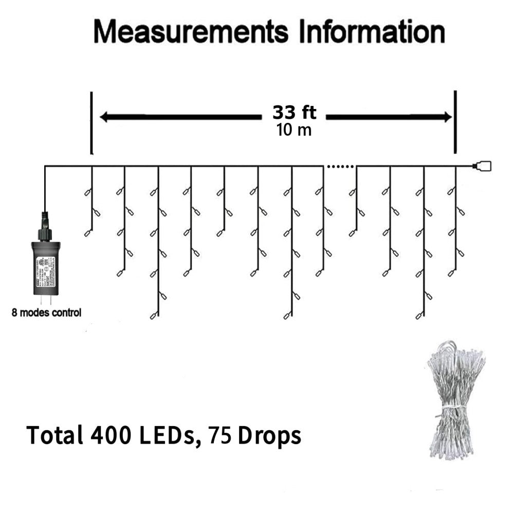 Aedavey 33ft 400 LED Outdoor String Lights White Fairy Lights Led Icicle Christmas Lights Plug-in for Christmas Party, Holiday, Wedding Decorations (Cool White)