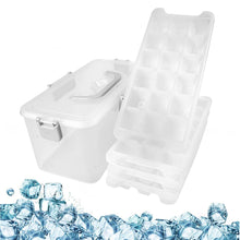 Load image into Gallery viewer, Ice Cube Trays with Lid and Bin, 4 Pack Easy Release Silicone Reusable Stackable with Covers for Freezer Cocktail Whiskey Coffee
