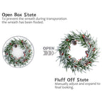 28in Artificial Christmas Wreath, Frosty Christmas wreath with Crestwood Spruce, Decorated with Pine Cones, Berry Clusters, Frosted Branches, Christmas Collection Green