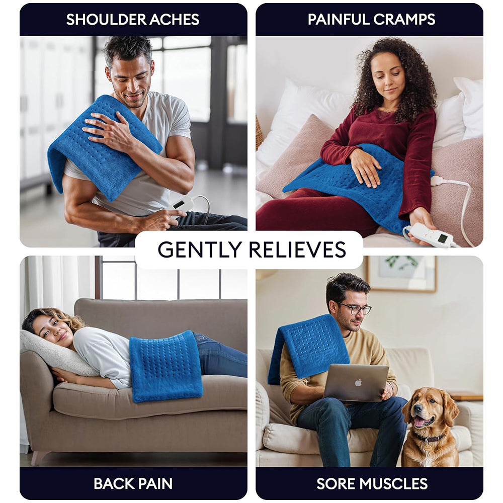 33"x17" Heating Pad for Back Relief, Portable Heating Pad for Shoulder, Neck, with Upgraded 3 Timer & 6 Temperature Controller, Blue