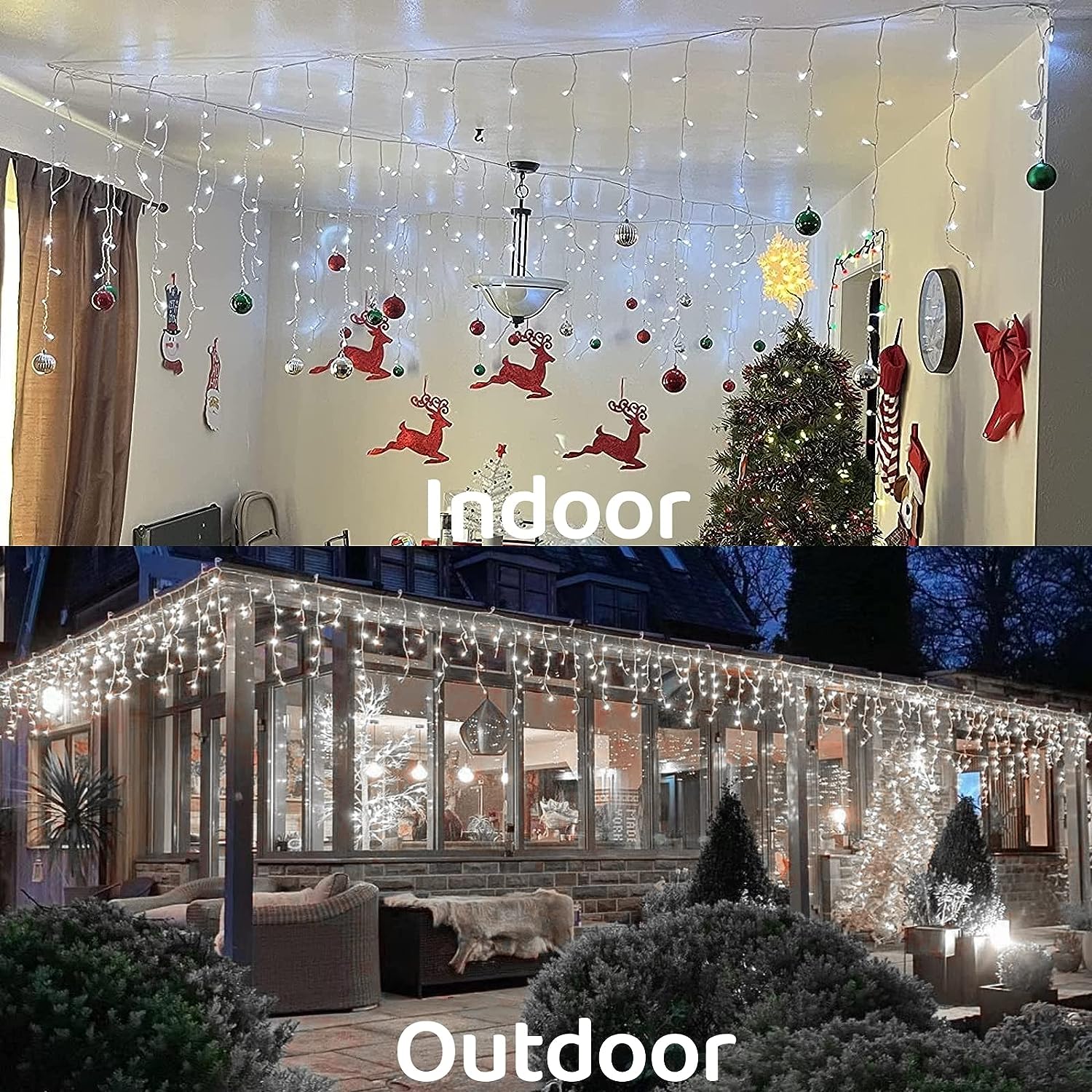 Aedavey 33ft 400 LED Outdoor String Lights White Fairy Lights Led Icicle Christmas Lights Plug-in for Christmas Party, Holiday, Wedding Decorations (Cool White)