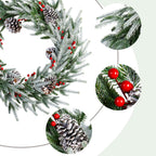 28in Artificial Christmas Wreath, Frosty Christmas wreath with Crestwood Spruce, Decorated with Pine Cones, Berry Clusters, Frosted Branches, Christmas Collection Green