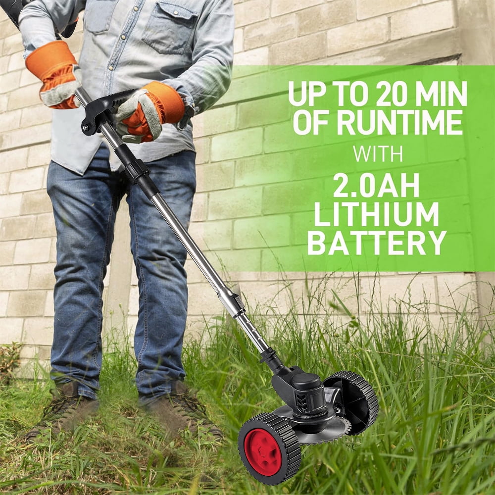 Cordless Electric Lawn Trimmer Weed Wacker - 21V Grass Trimmer Lawn Edger with 2.0Ah Li-Ion Battery Powered and 3 Types Cutting Blade, Tool for Lawn Care and Garden Yard Work