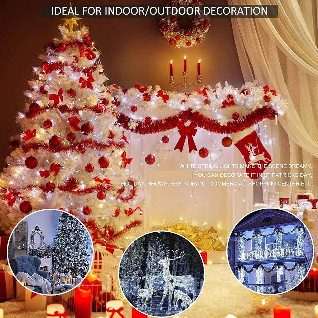 Aedavey 33ft 400 LED Outdoor String Lights White Fairy Lights Led Icicle Christmas Lights Plug-in for Christmas Party, Holiday, Wedding Decorations (Cool White)