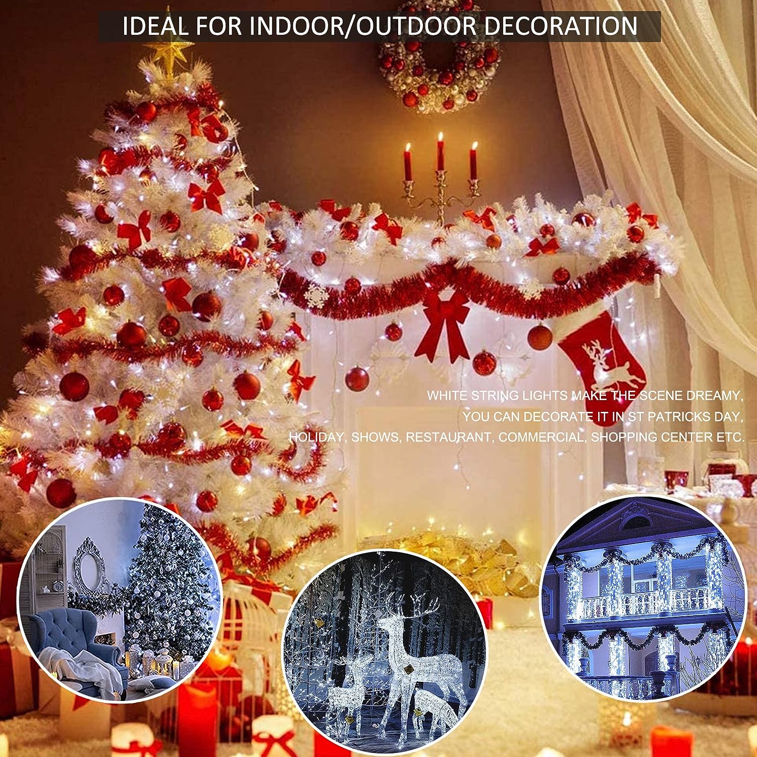 Aedavey 33ft 400 LED Outdoor String Lights White Fairy Lights Led Icicle Christmas Lights Plug-in for Christmas Party, Holiday, Wedding Decorations (Cool White)