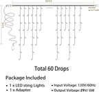 360 LED Christmas Icicle Lights, 29.5 FT 8 Modes Curtain Fairy Icicle String Lights with 60 Drops, Led Christmas Twinkle Lights for Holiday, Party, Wedding, Eaves, Christmas Decorations, White