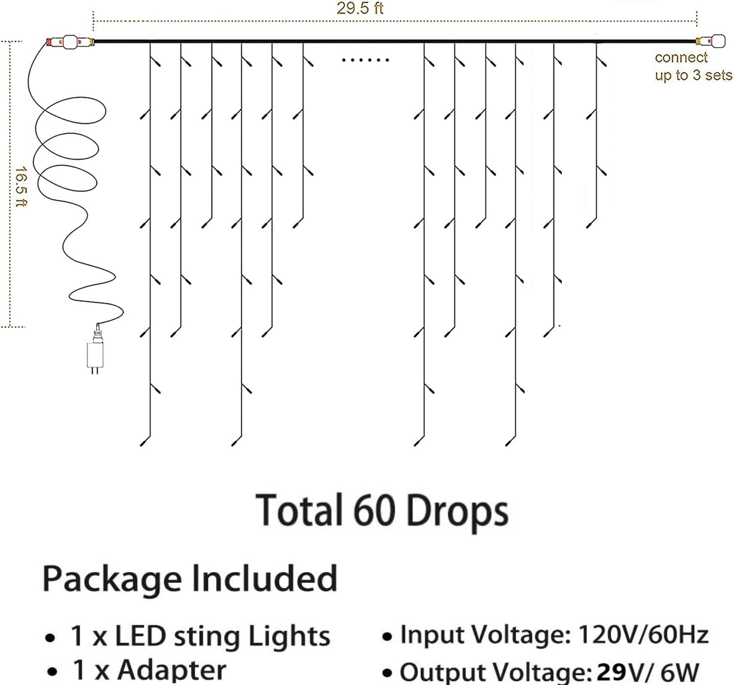 360 LED Christmas Icicle Lights, 29.5 FT 8 Modes Curtain Fairy Icicle String Lights with 60 Drops, Led Christmas Twinkle Lights for Holiday, Party, Wedding, Eaves, Christmas Decorations, White