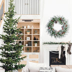 28in Artificial Christmas Wreath, Frosty Christmas wreath with Crestwood Spruce, Decorated with Pine Cones, Berry Clusters, Frosted Branches, Christmas Collection Green