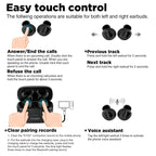 KY02 True Wireless Earbuds Bluetooth Headphones Touch Control IPX5 Waterproof Stereo Extra Bass Earphones Built-in Mic Headset with Charging Case Black