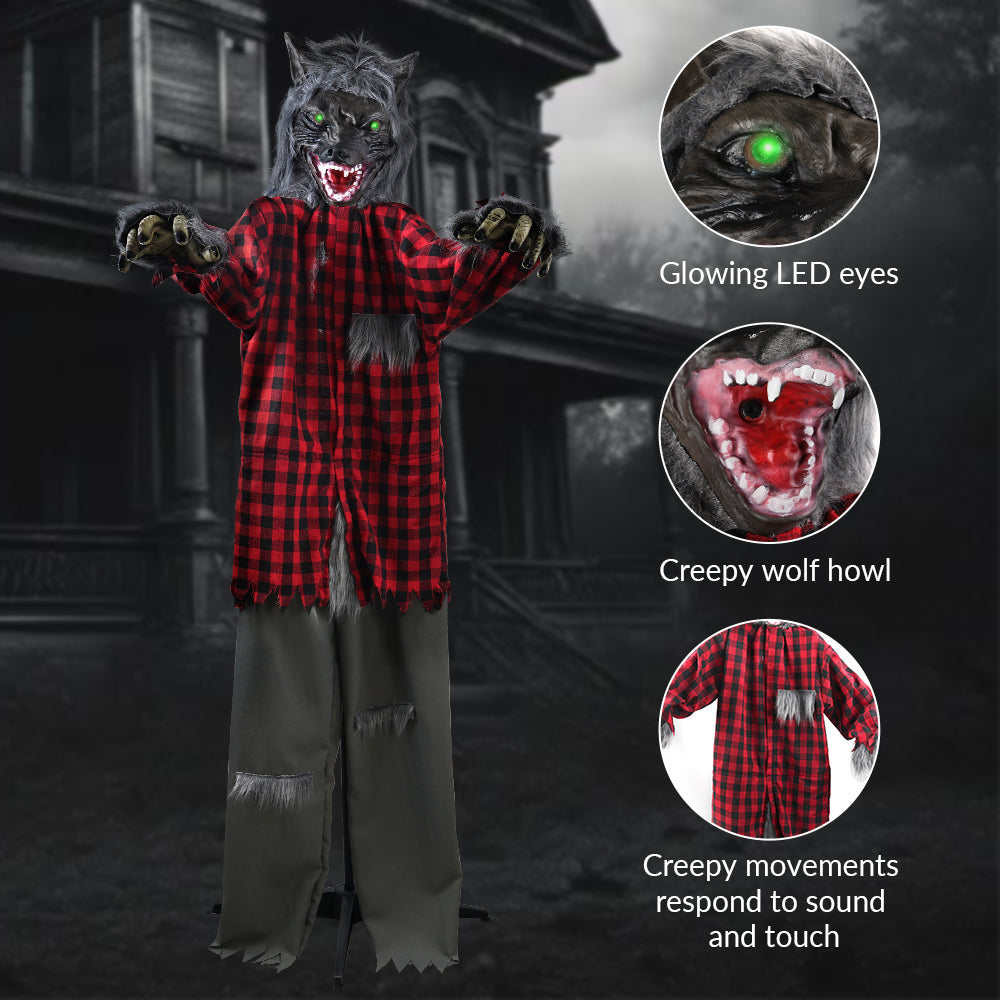 5Ft Standing Werewolf Large Halloween Decorations Outdoor Scary Decorations Halloween Motion Activated Werewolf with LED Eyes & Sound