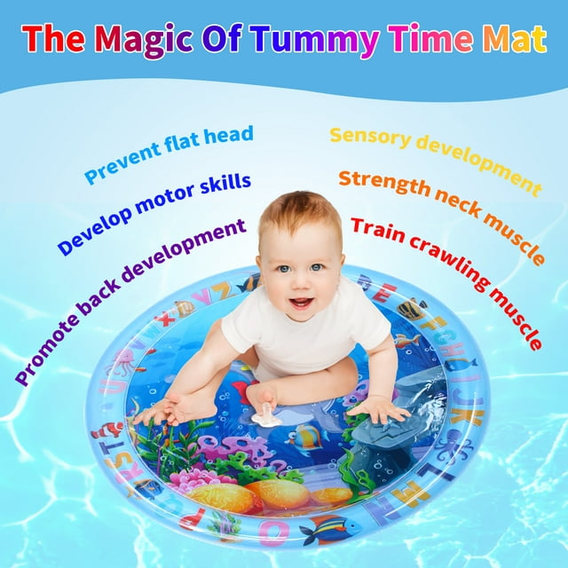 Swtroom Tummy Time Water Mat, Water Play Mat for Babies Inflatable Activity Center, Infant Baby Water Mat for Newborn Infant Toddler Boy Girl, Promote Baby's Growth