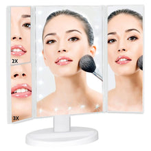 Load image into Gallery viewer, Makeup Mirror with Lights, Lighted Makeup Mirror with 22Pcs LED Lights, 2X 3X Magnifying Makeup Mirror, Dual Power Supply Light Up Vanity Mirror
