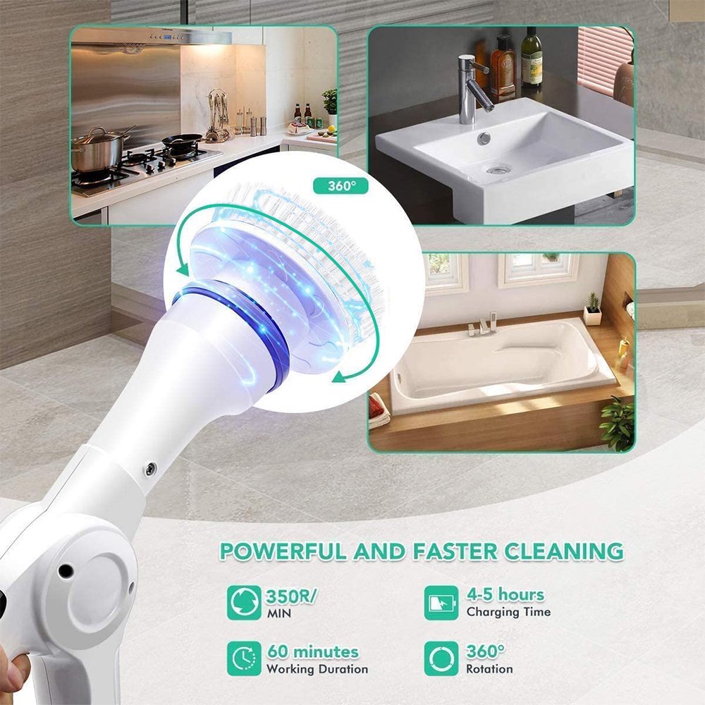 Cosmonic Electric Spin Scrubber, Power Scrubber Cordless High Rotation Handheld Bathroom Scrubber Rechargeable with 3 Replaceable Cleaning Brush Heads for Cleaning Tub, Tile, Floor, Sink, Wall, Window