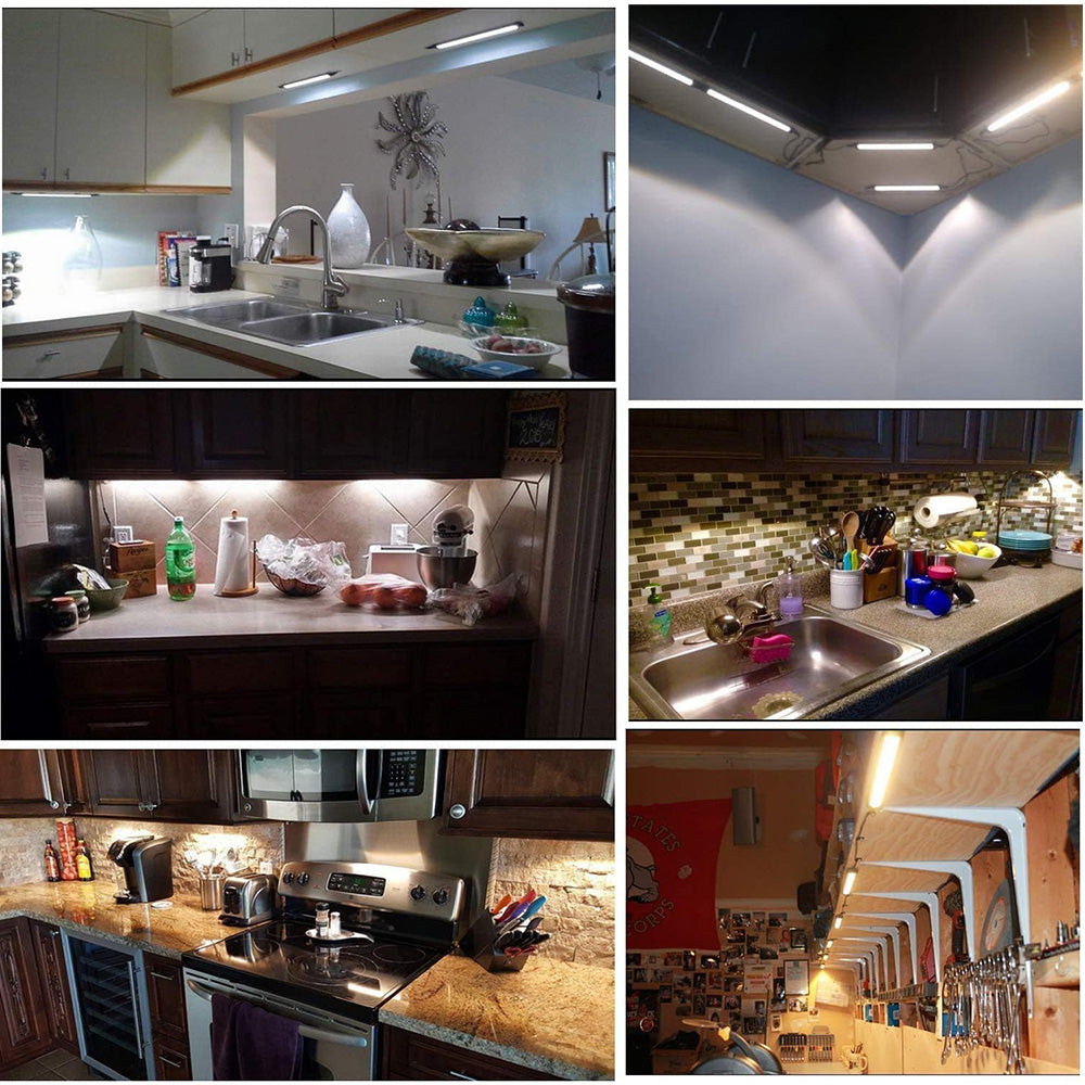 Kibhous 6 Pcs LED Under Cabinet Lights Rigid Bar Kit, Can Plugged or Directly Connected to an LED Driver, Super Bright Connectable Lighting Strip Suitable for Kitchen Cabinets, Counters, Cold White