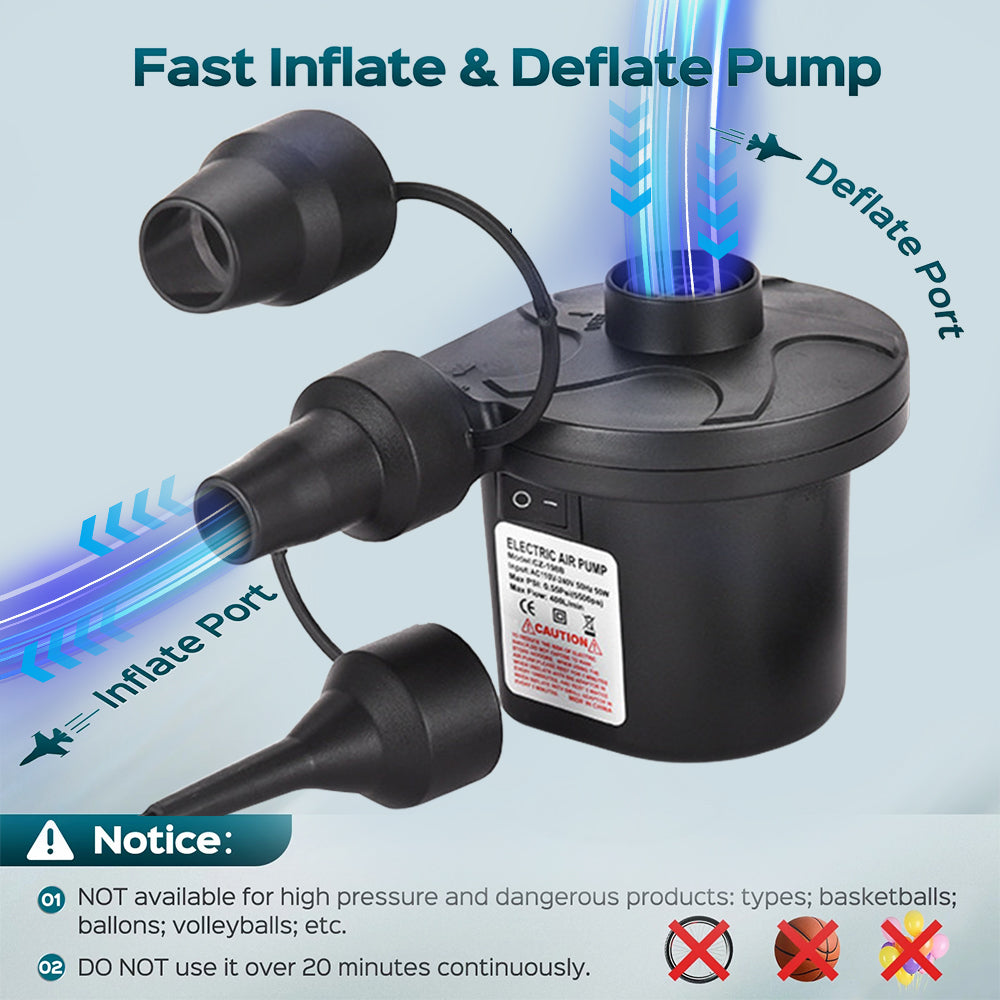 Swtroom Air Pump with 3 Nozzles Electric Air Pump Portable Quick-Fill Inflator Pumps for Air Mattress Beds, Airbed, Inflatable Pool Float, Black