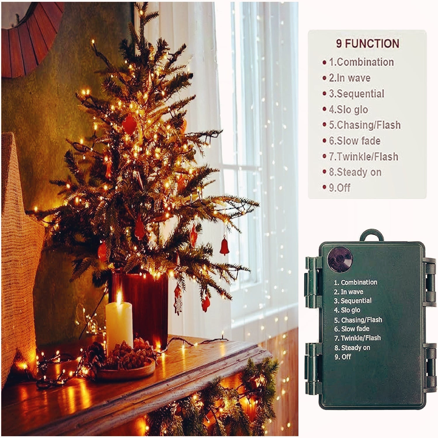 4 Pack Christmas Tree String Lights Christmas Fairy Lights Warm White LED with 8 Modes Battery Operated Indoor Outdoor Waterproof Lights