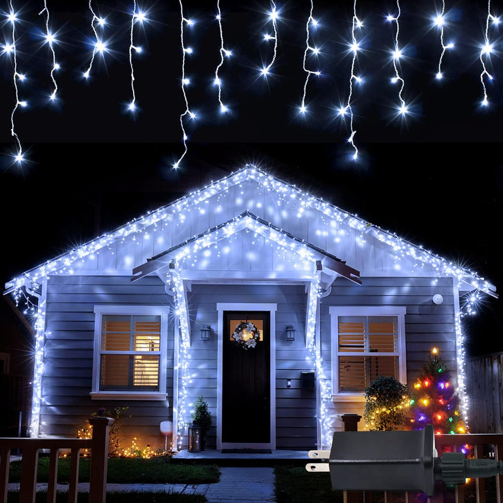 360 LED Christmas Icicle Lights, 29.5 FT 8 Modes Curtain Fairy Icicle String Lights with 60 Drops, Led Christmas Twinkle Lights for Holiday, Party, Wedding, Eaves, Christmas Decorations, White