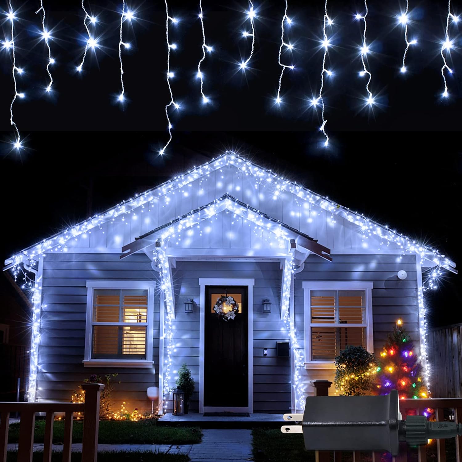 360 LED Christmas Icicle Lights, 29.5 FT 8 Modes Curtain Fairy Icicle String Lights with 60 Drops, Led Christmas Twinkle Lights for Holiday, Party, Wedding, Eaves, Christmas Decorations, White