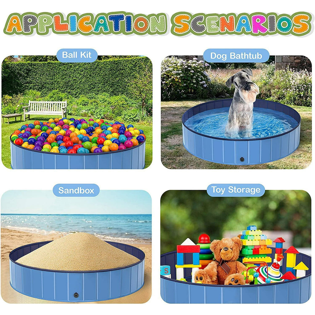 Silensys Pet Dog Pool Bath Swimming Tub Kiddie Pool, 63 x 12 inch Collapsible Foldable Portable for Dogs Cats and Kids Blue